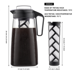 BPA Free Airtight Lid PP Handle Easy To Clean Reusable Mesh Filter Leak proof Tritan Cold Brew Coffee Maker